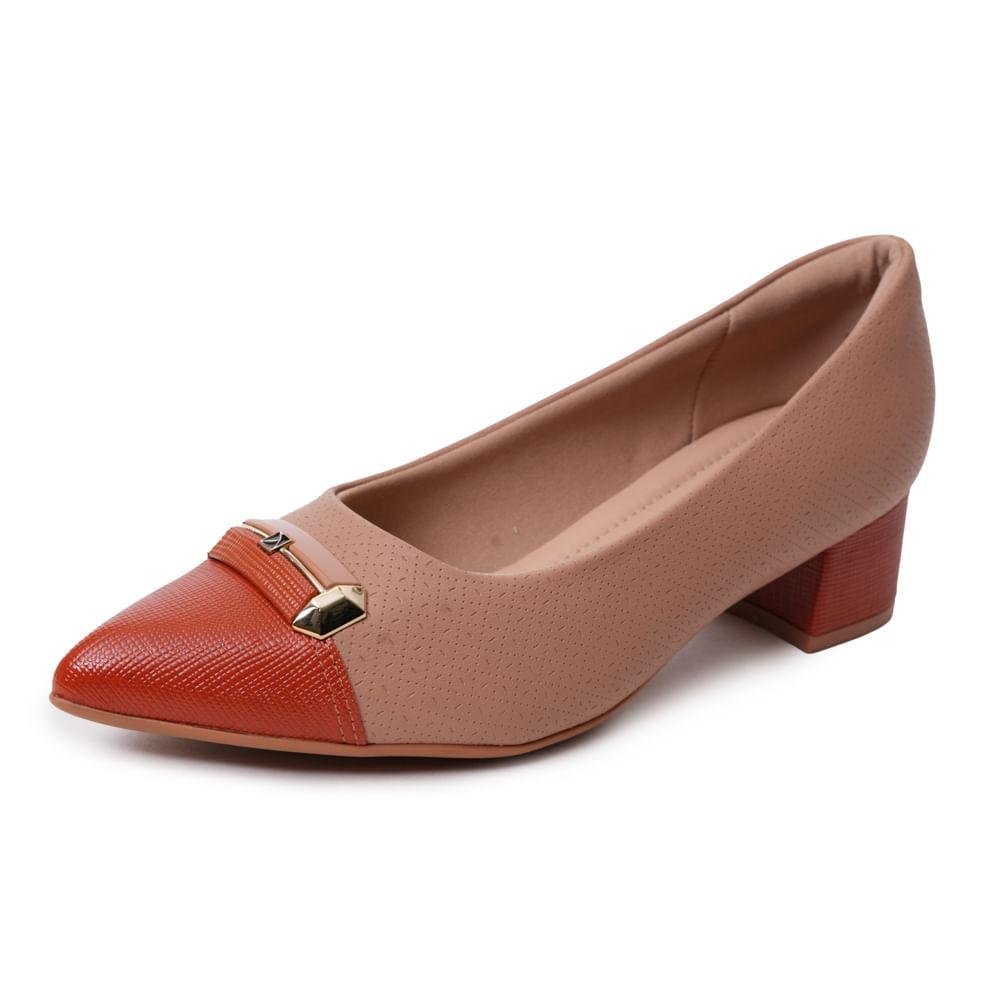 Sapato Piccadilly Salto Grosso Fivela Feminino Caramelo 5