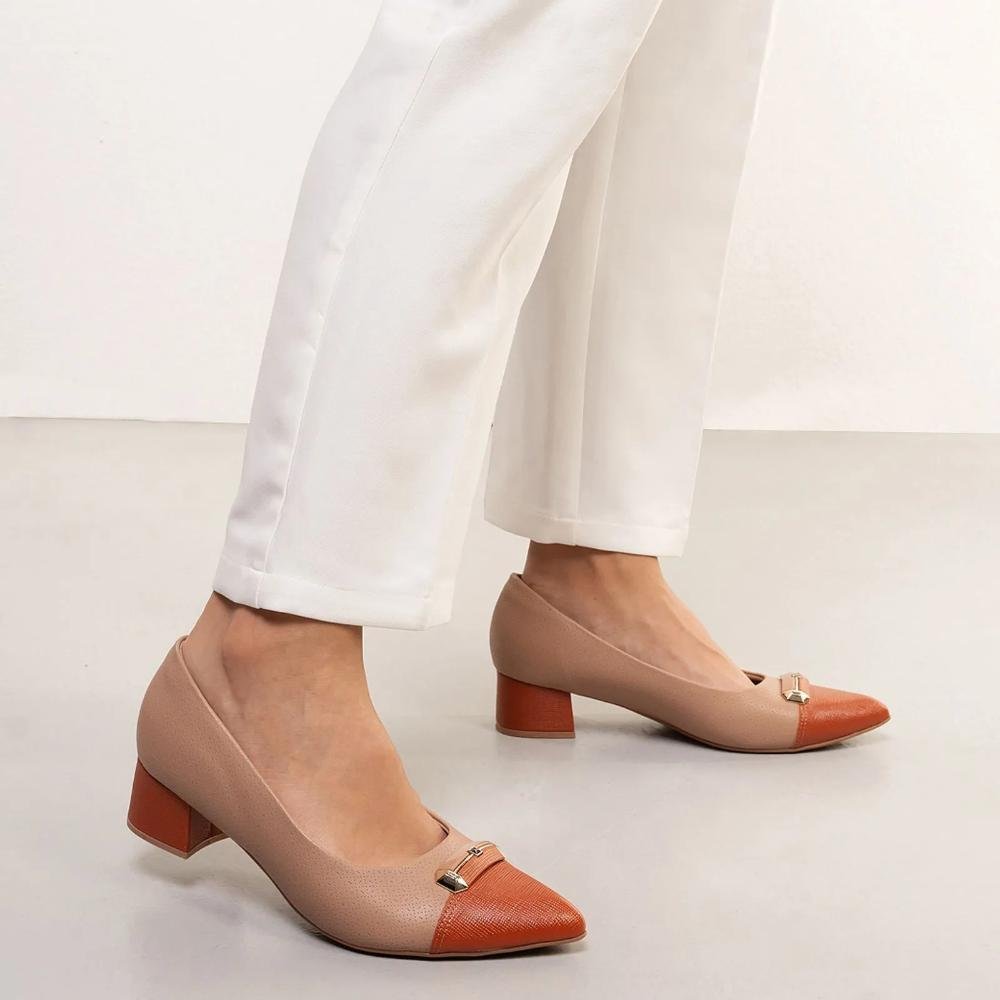 Sapato Piccadilly Salto Grosso Fivela Feminino Caramelo 7