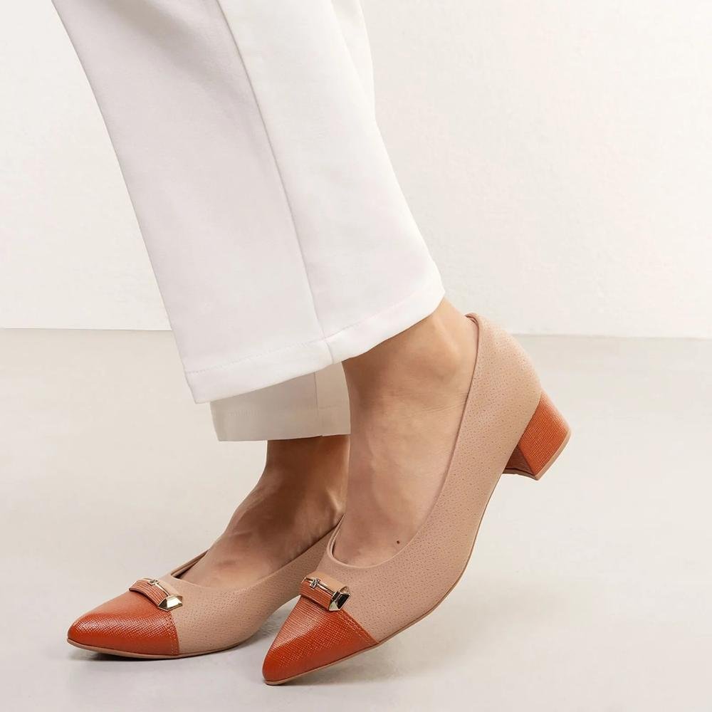 Sapato Piccadilly Salto Grosso Fivela Feminino Caramelo 8