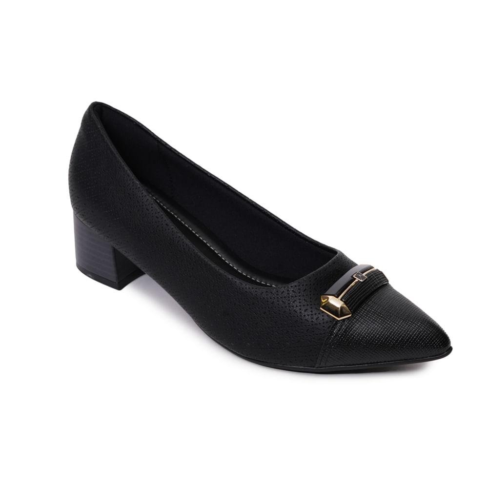 Sapato Piccadilly Salto Grosso Fivela Feminino Preto 3