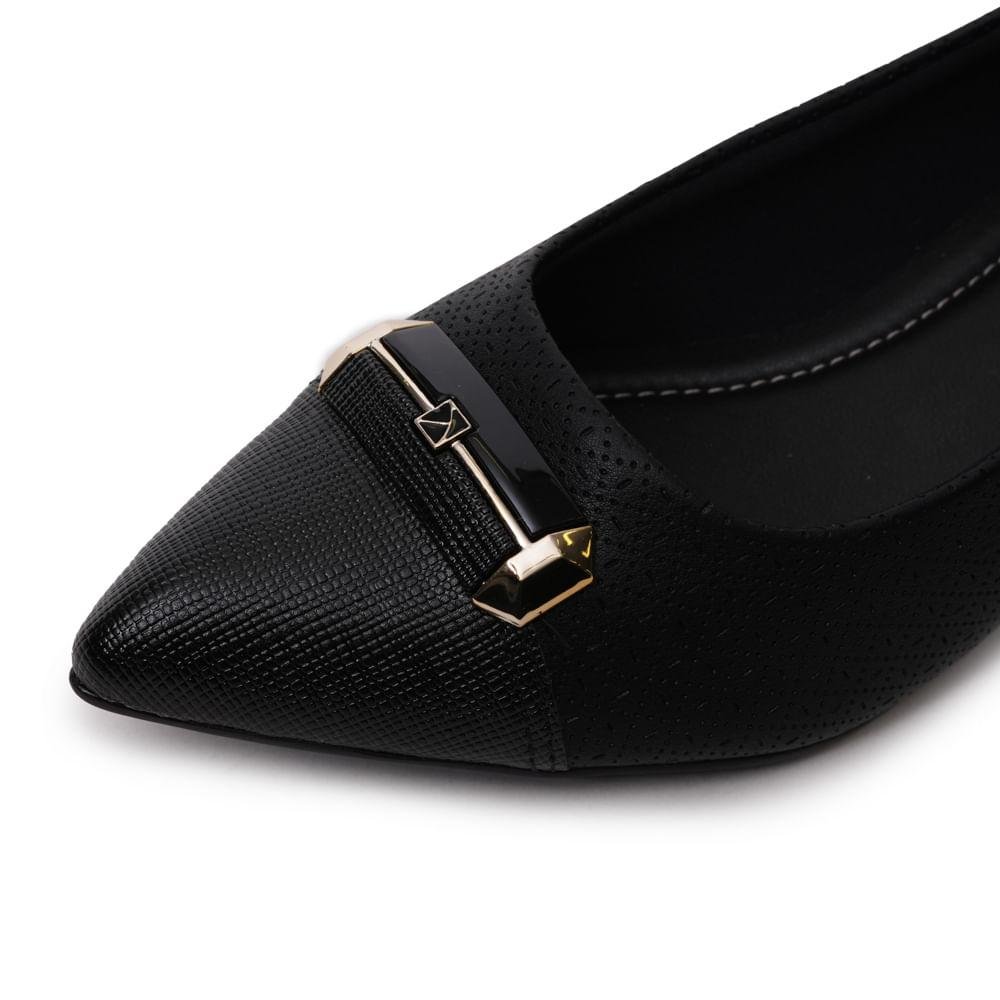 Sapato Piccadilly Salto Grosso Fivela Feminino Preto 6