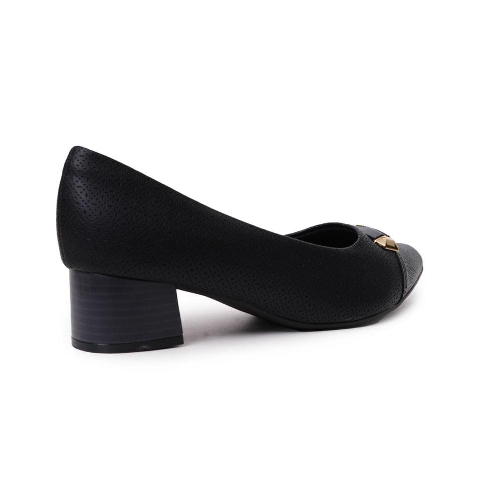 Sapato Piccadilly Salto Grosso Fivela Feminino Preto 7