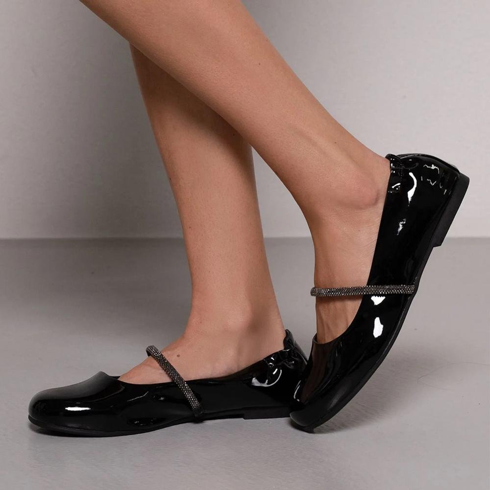 Sapatilha Quiz Tira Brilho Verniz Feminina Preto 8