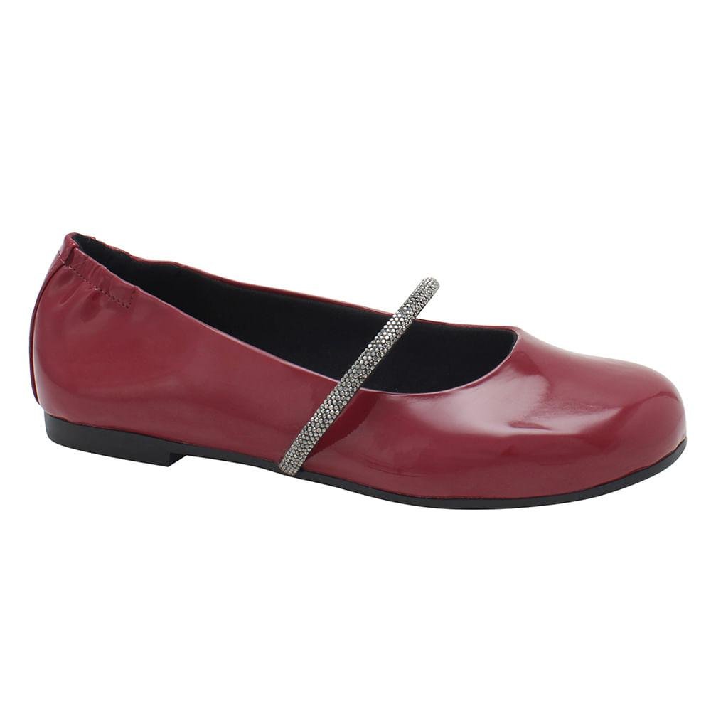 Sapatilha Quiz Tira Brilho Verniz Feminina Vermelho 2