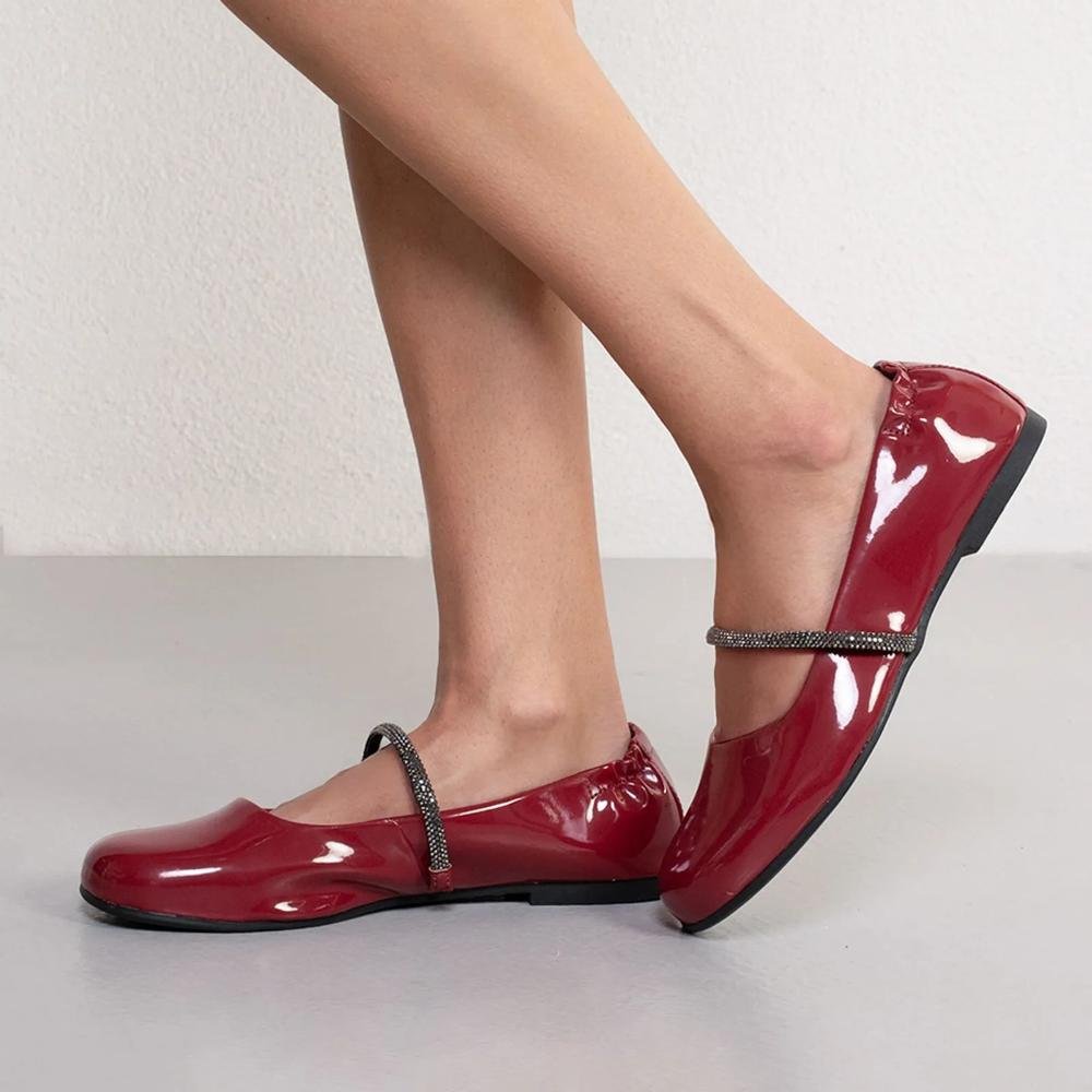 Sapatilha Quiz Tira Brilho Verniz Feminina Vermelho 8