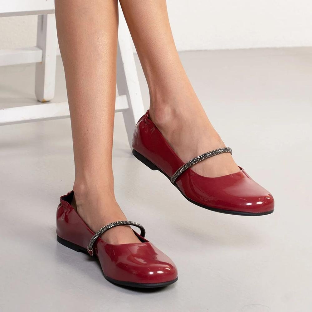 Sapatilha Quiz Tira Brilho Verniz Feminina Vermelho 9