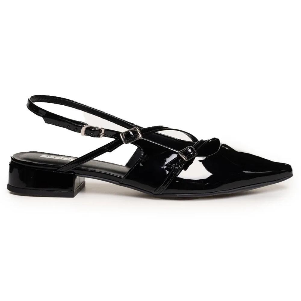 Sapato Quiz Fivelas Bico Fino Feminino Preto 1