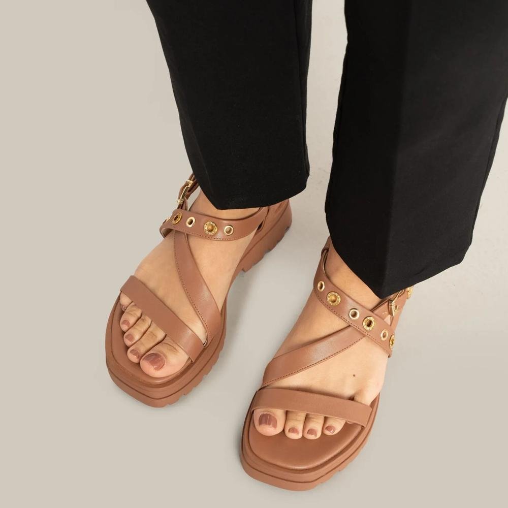 Sandália Ramarim Plataforma Tratorada Feminina Marrom 7