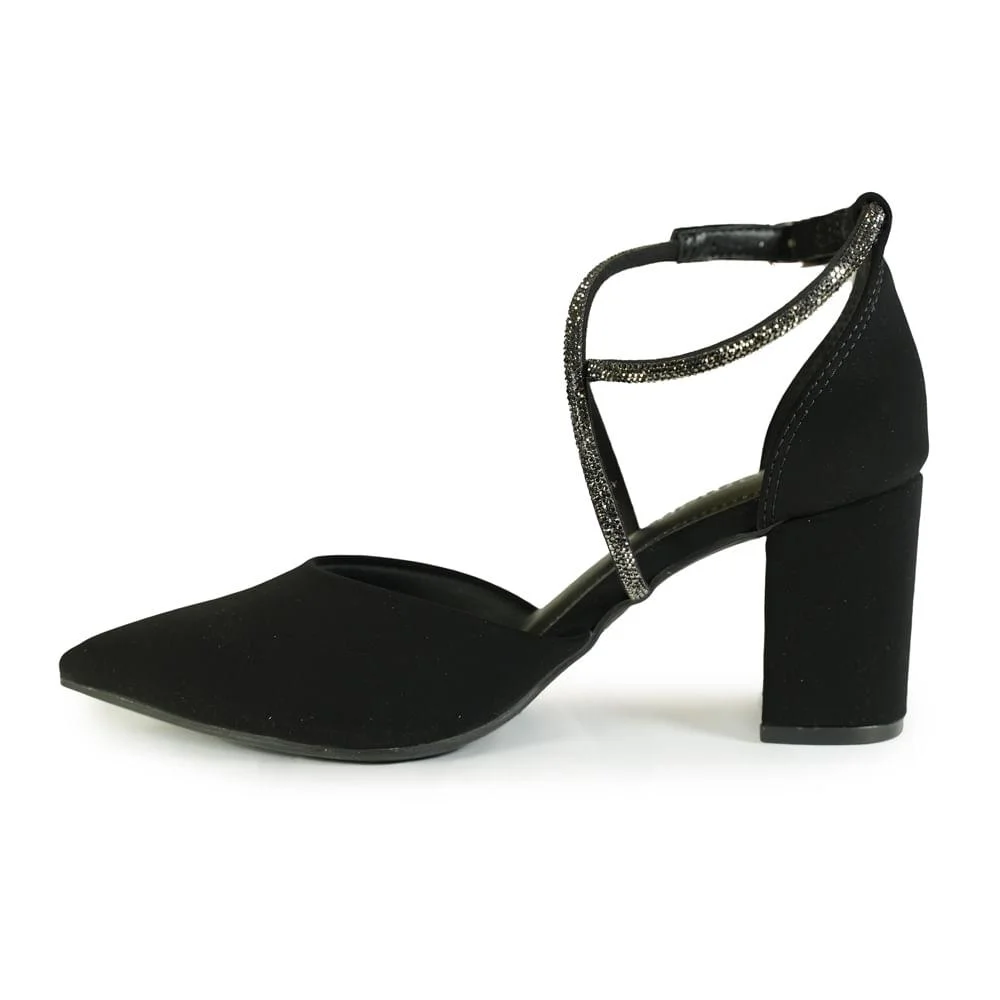 Sapato Via Marte Bico Fino Nobuck Brilho Feminino Preto 2
