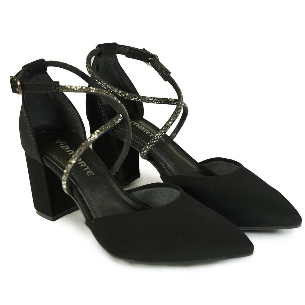 Sapato Via Marte Bico Fino Nobuck Brilho Feminino Preto 4