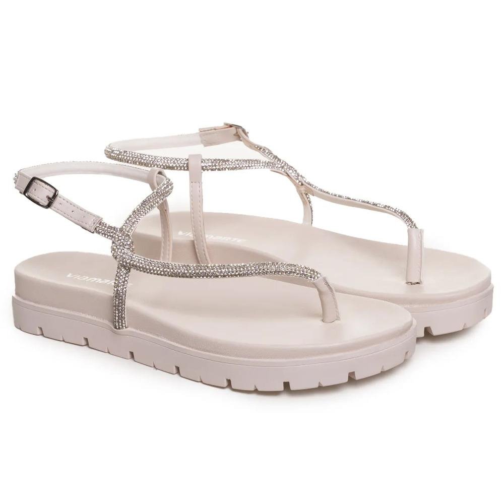 Sandália Via Marte Rasteira Brilho Feminina Branco 3
