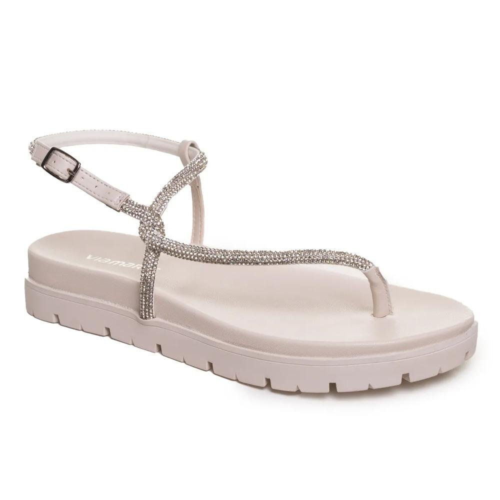 Sandália Via Marte Rasteira Brilho Feminina Branco 4