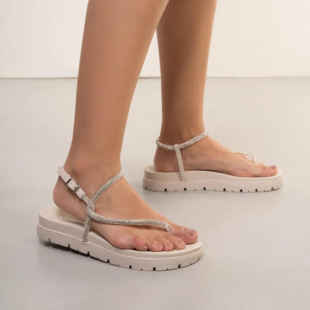 Sandália Via Marte Rasteira Brilho Feminina Branco 7