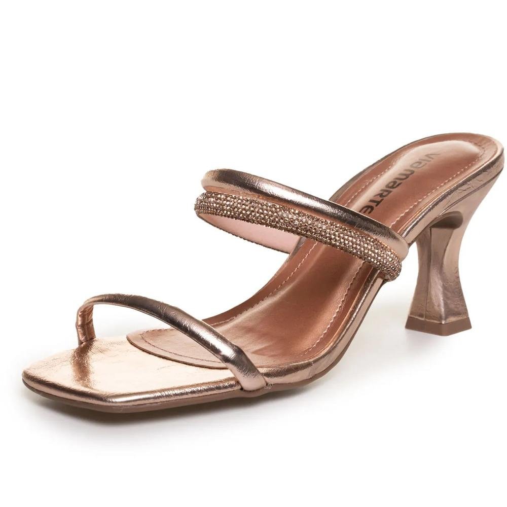 Tamanco Via Marte Salto Médio Feminino Dourado 3