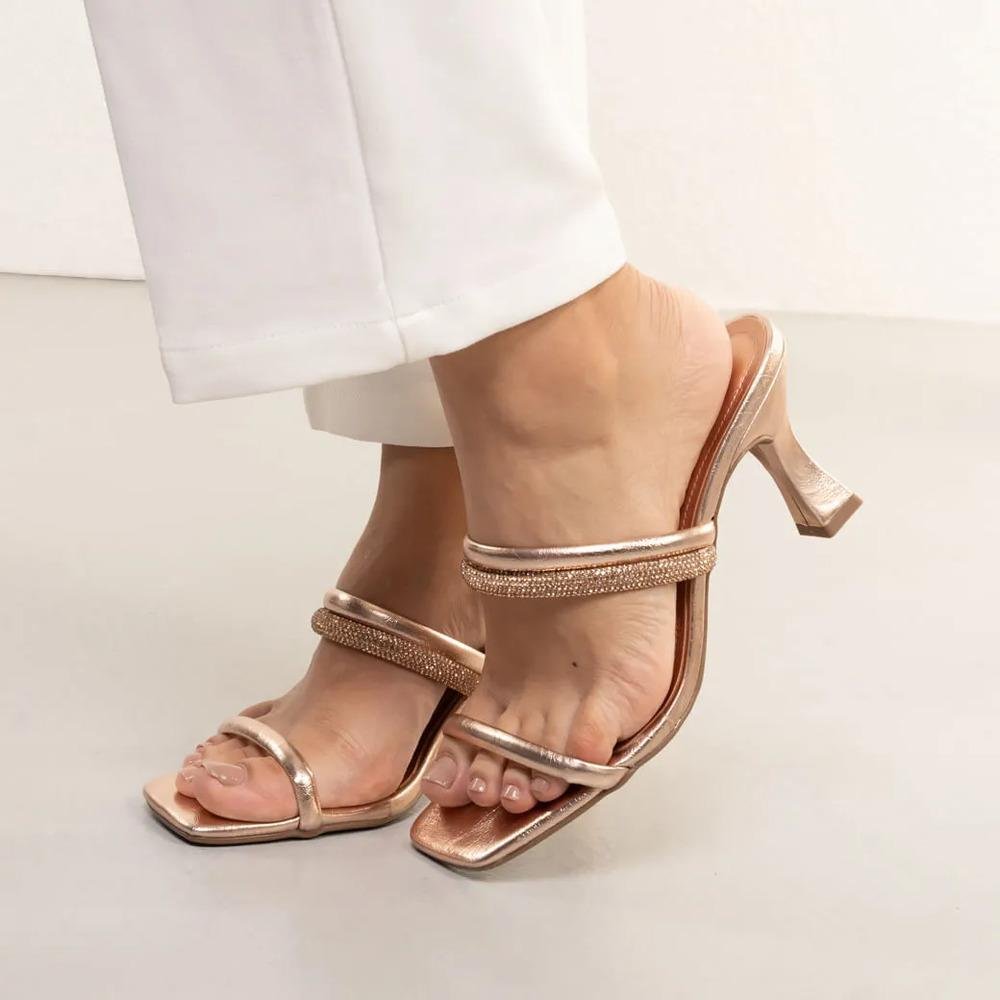 Tamanco Via Marte Salto Médio Feminino Dourado 7