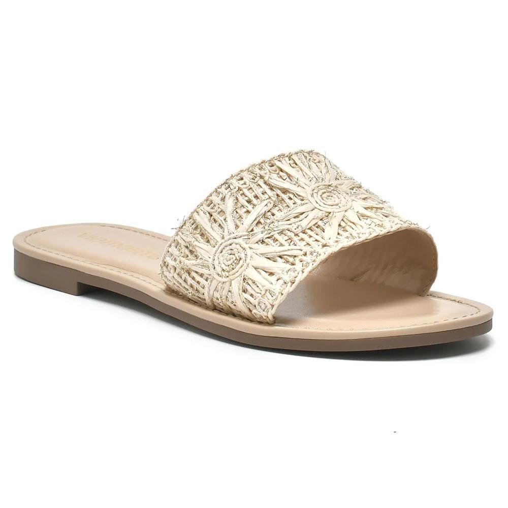 Sandália Via Marte Rasteira Bordado Floral Feminina Creme 2