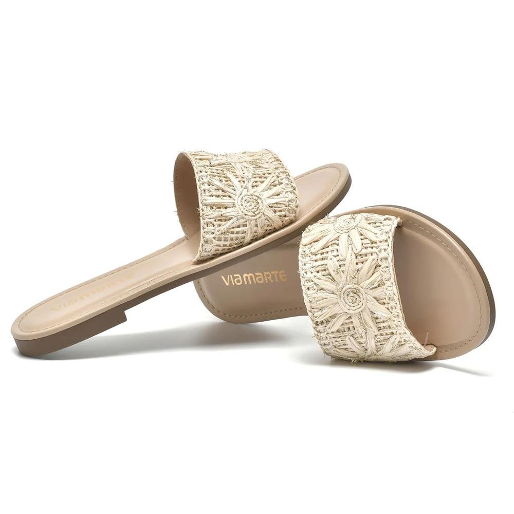 Sandália Via Marte Rasteira Bordado Floral Feminina Creme 3
