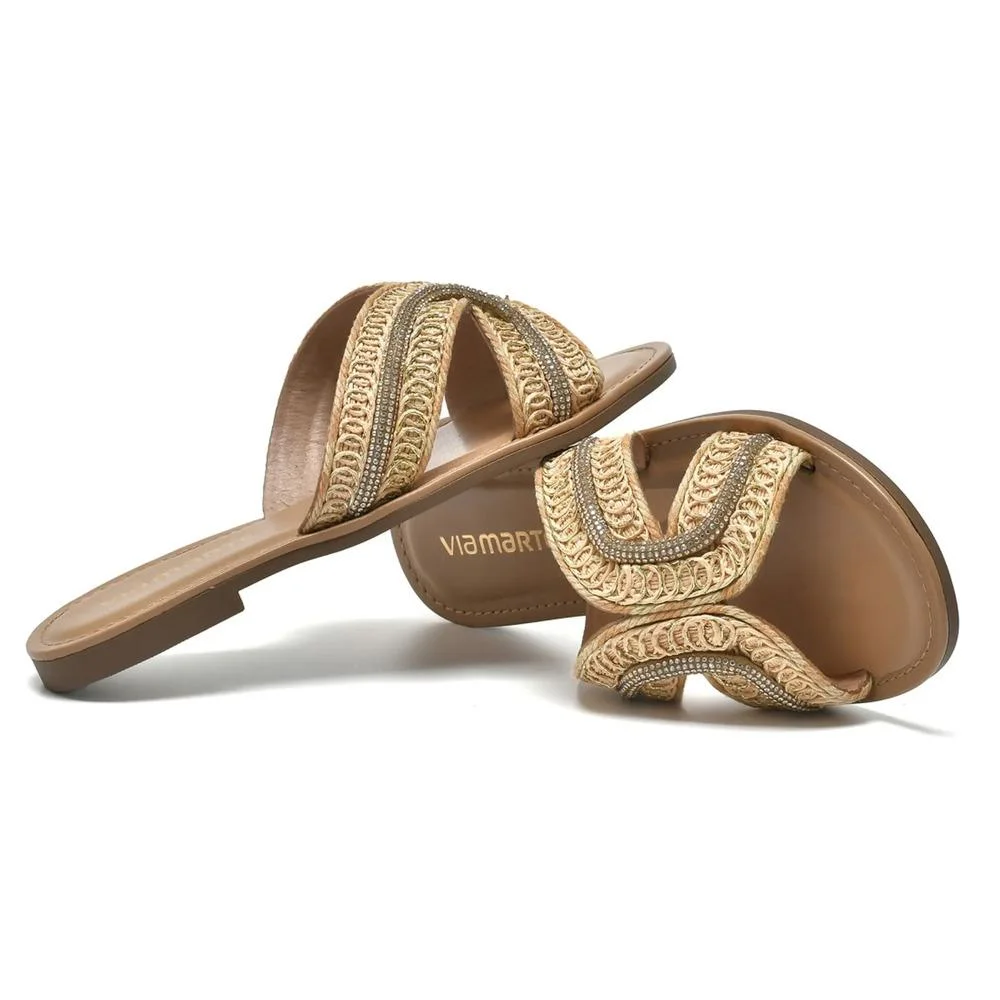 Sandália Via Marte Rasteira Detalhes Feminina Bege 3