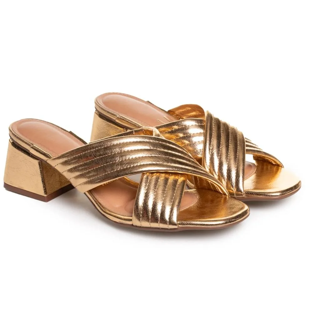 Sandália Vizzano Salto Grosso Feminino Dourado 3