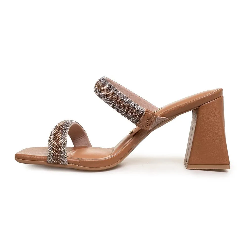Sandália Vizzano Salto Grosso Tira Feminina Marrom/Prata 2