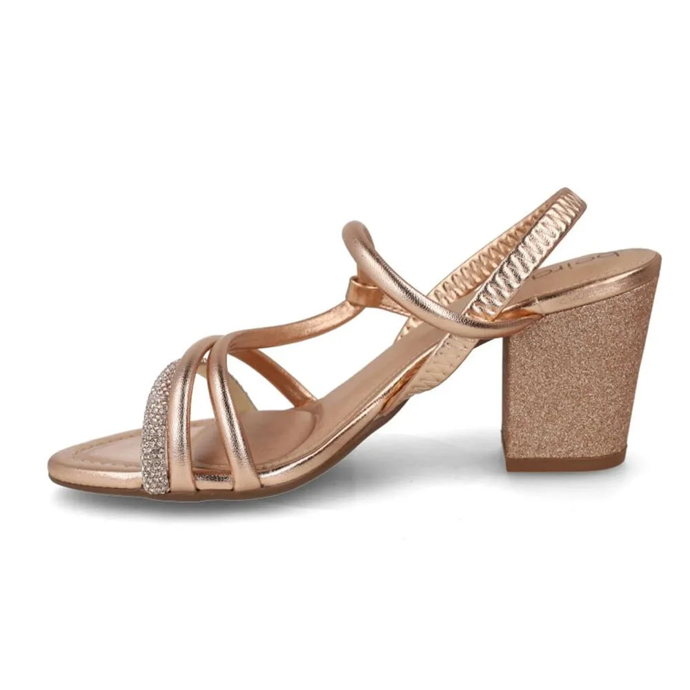 Sandália Beira Rio Strass Salto Bloco Feminina Ouro Rosado 2