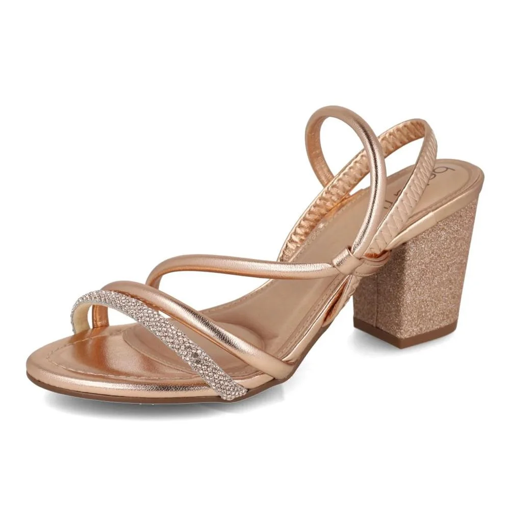 Sandália Beira Rio Strass Salto Bloco Feminina Ouro Rosado 5