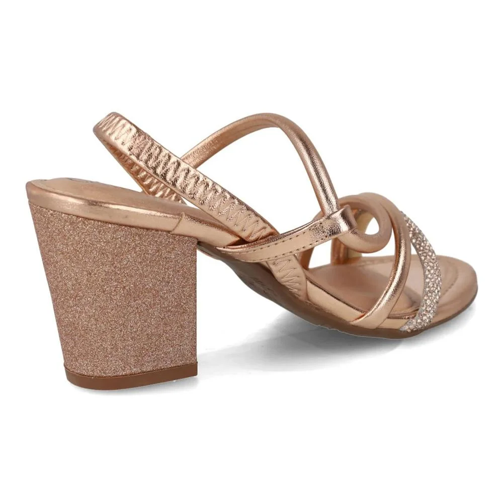 Sandália Beira Rio Strass Salto Bloco Feminina Ouro Rosado 6