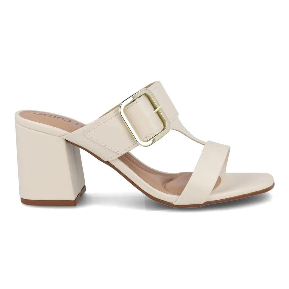 Tamanco Beira Rio Salto Bloco Fivela Feminino Off White 1