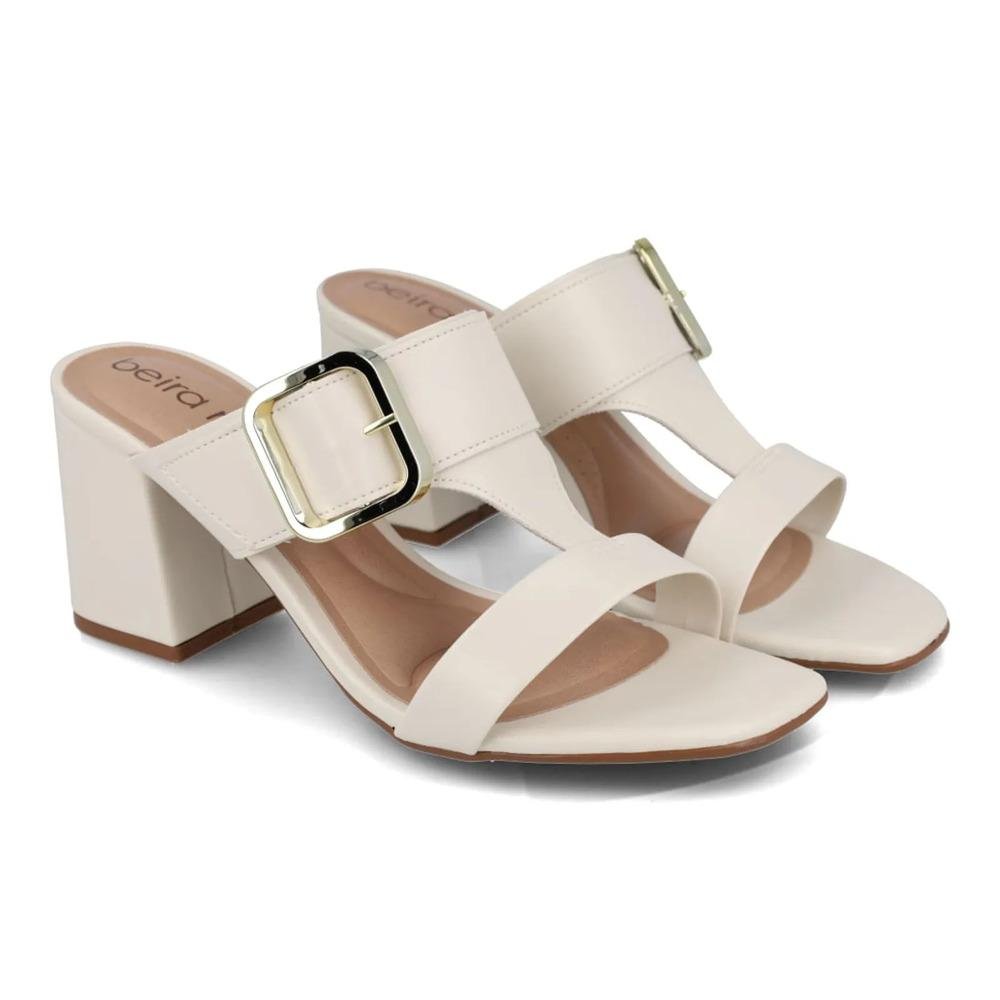 Tamanco Beira Rio Salto Bloco Fivela Feminino Off White 4