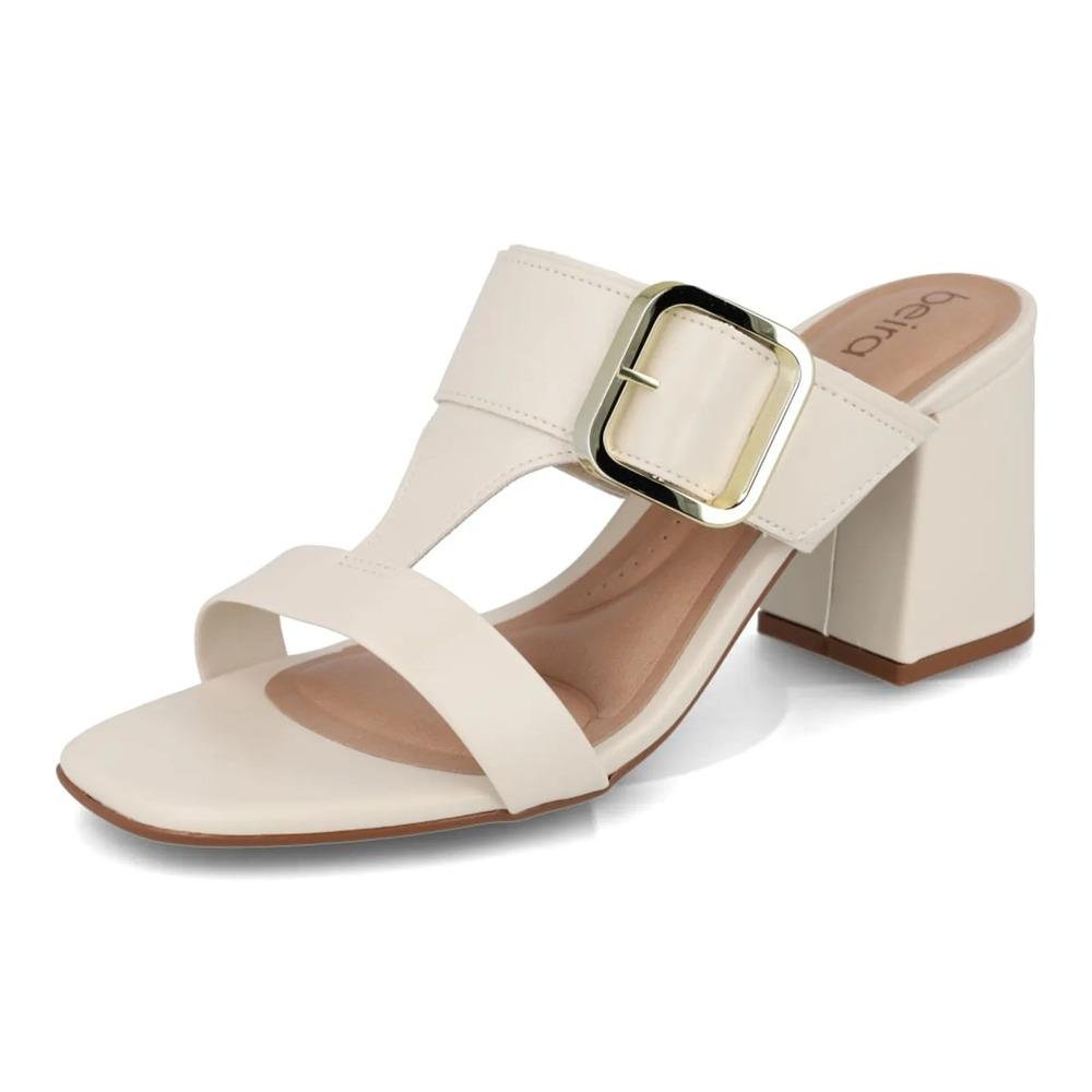 Tamanco Beira Rio Salto Bloco Fivela Feminino Off White 5