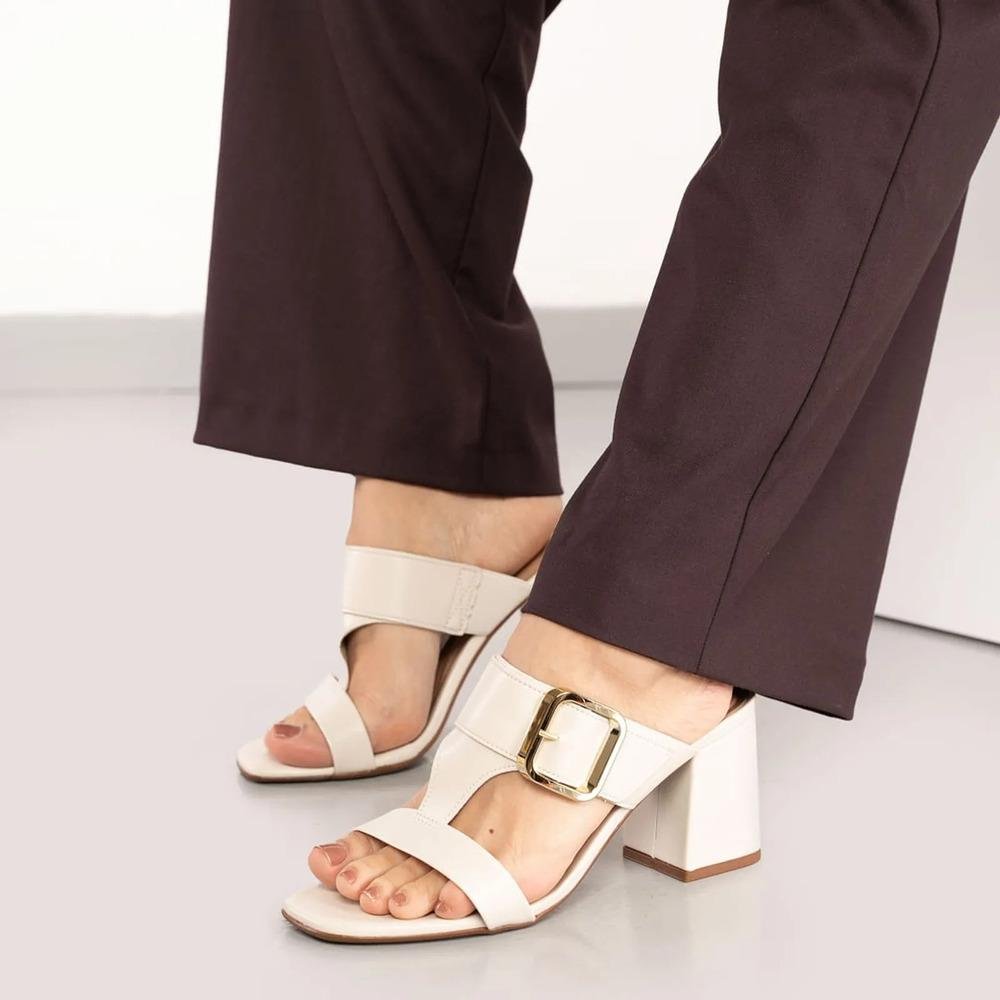 Tamanco Beira Rio Salto Bloco Fivela Feminino Off White 7