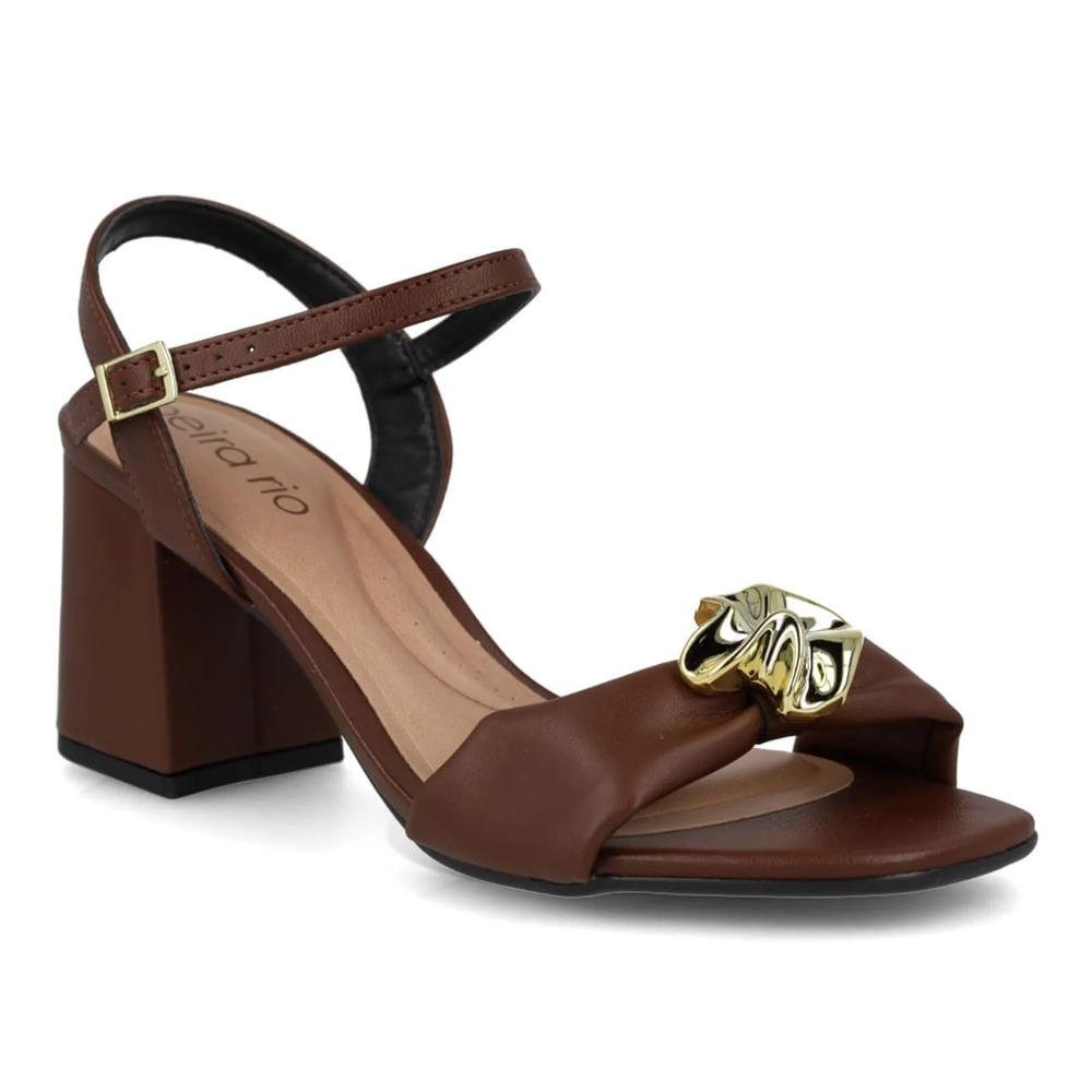 Sandália Beira Rio Detalhe Metálico Feminina Marrom 3