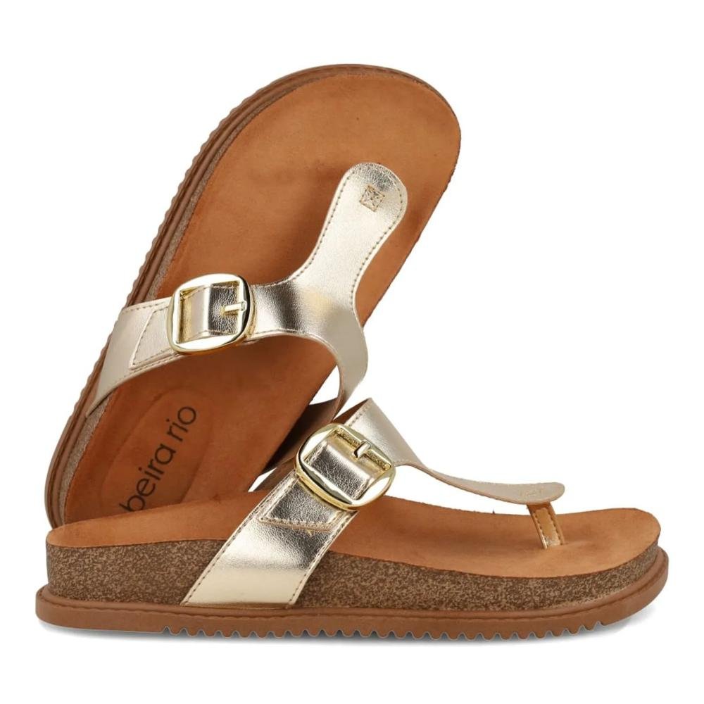Sandália Beira Rio Rasteira Fivela Feminina Dourado 6