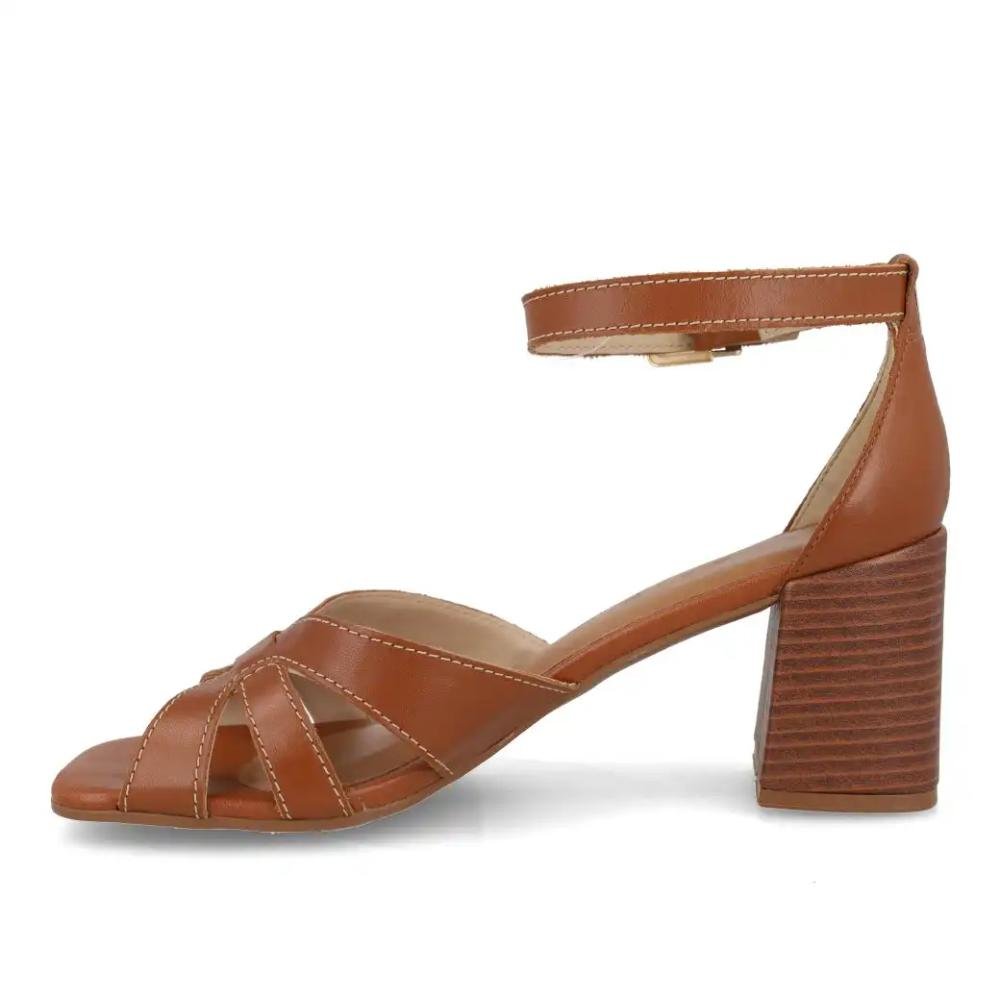 Sandália Ramarim Couro Salto Bloco Feminina Marrom 2
