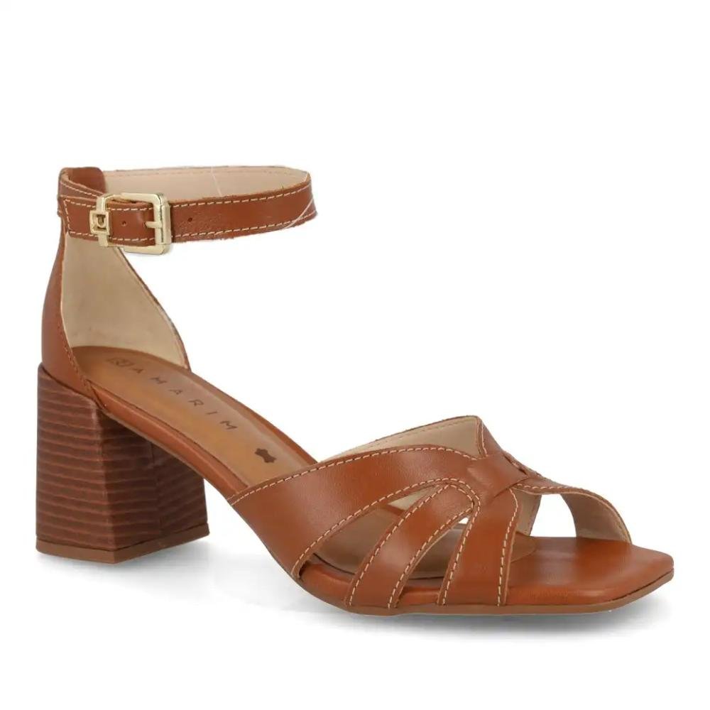 Sandália Ramarim Couro Salto Bloco Feminina Marrom 3