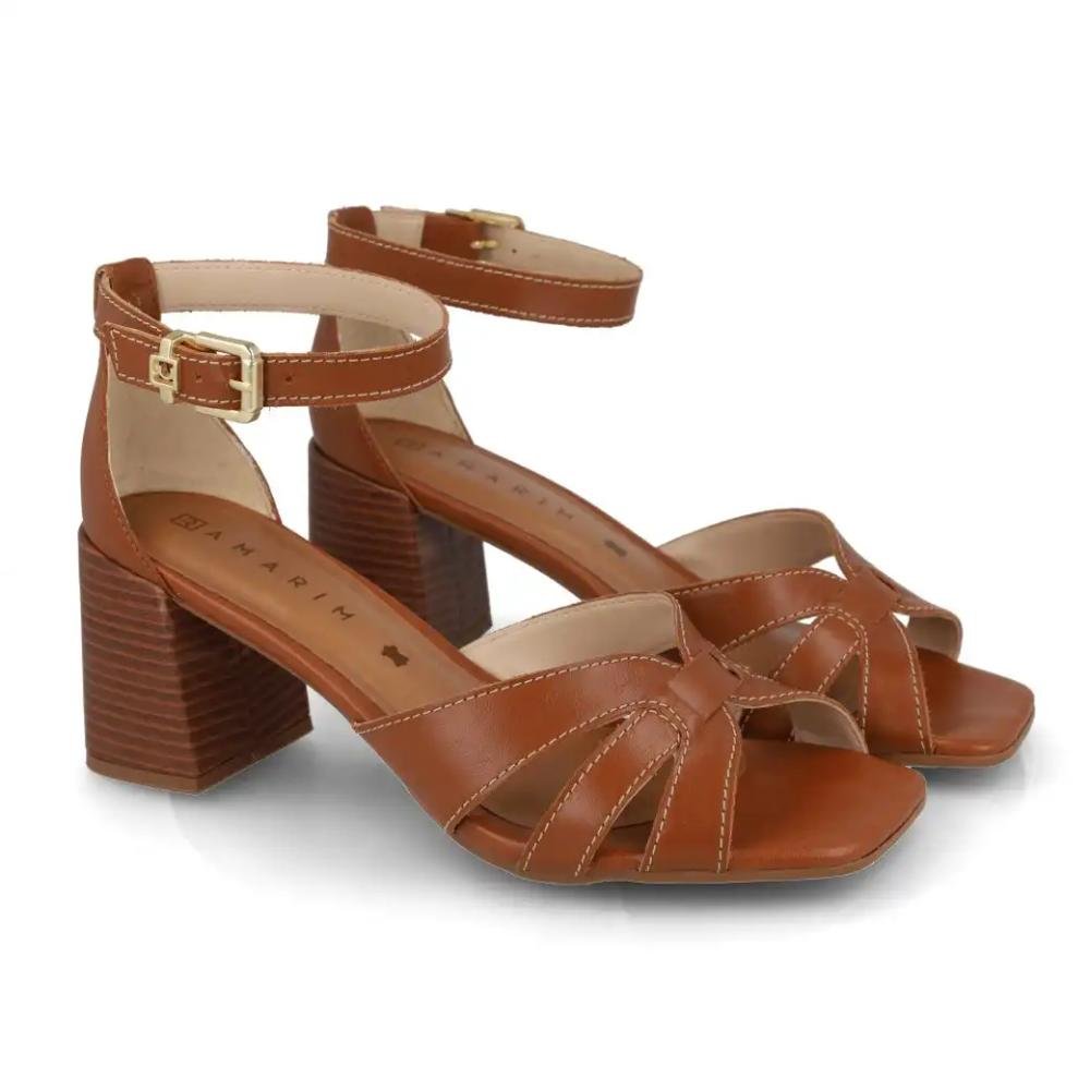Sandália Ramarim Couro Salto Bloco Feminina Marrom 4