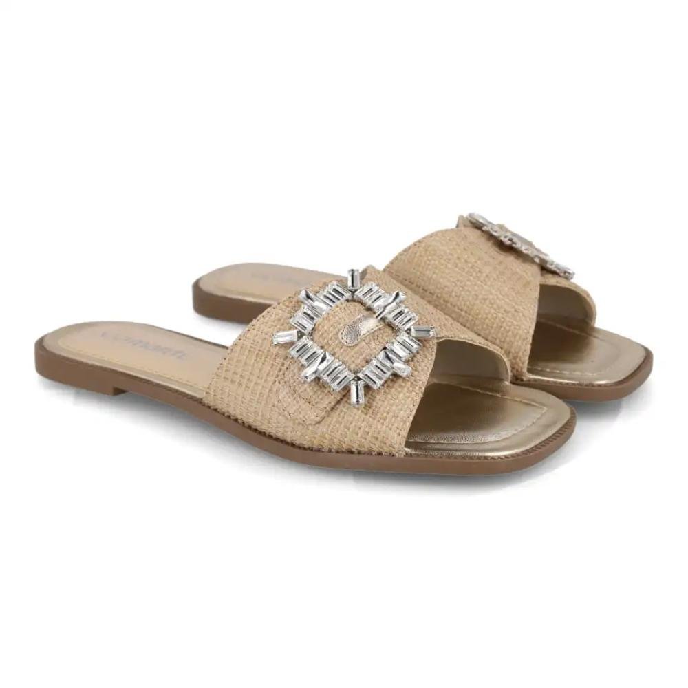 Rasteira Via Marte Slide Ráfia Feminina Bege 3