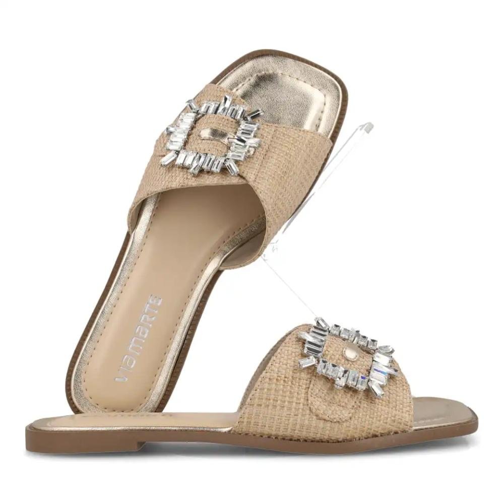 Rasteira Via Marte Slide Ráfia Feminina Bege 4