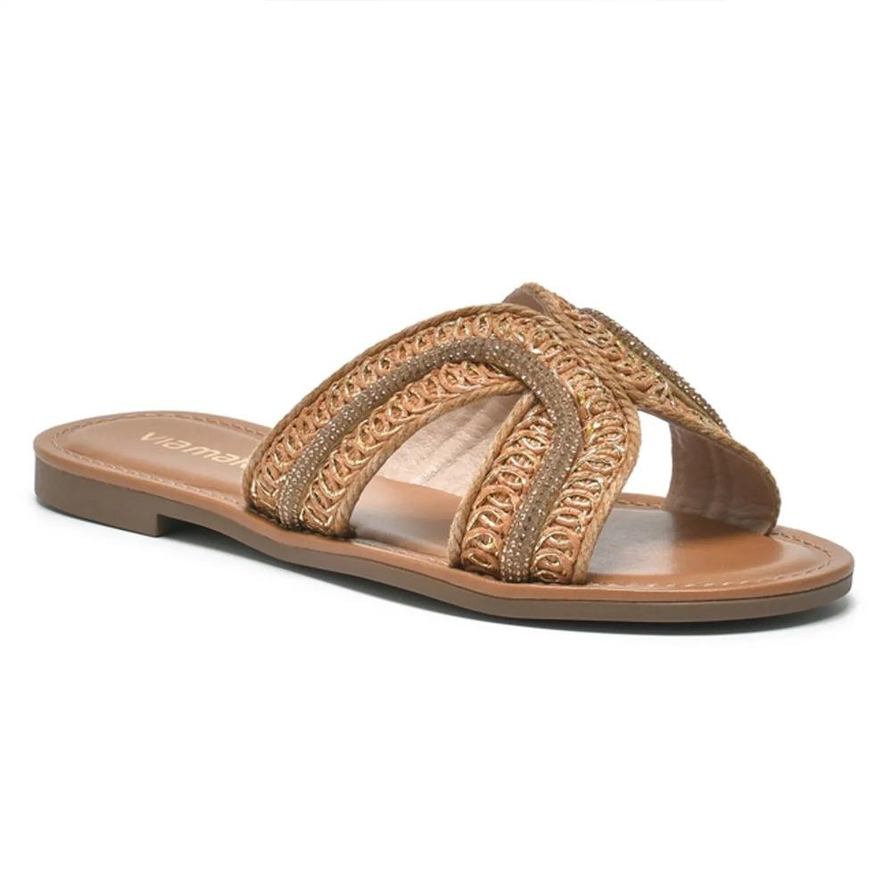 Sandália Via Marte Ráfia Rasteira Feminina Marrom 2