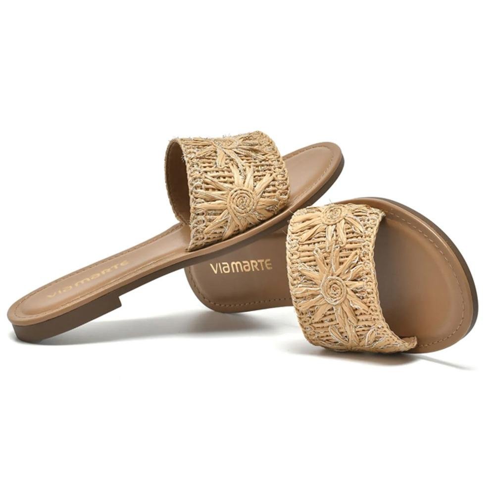 Sandália Via Marte Ráfia Rasteira Feminina Bege 3