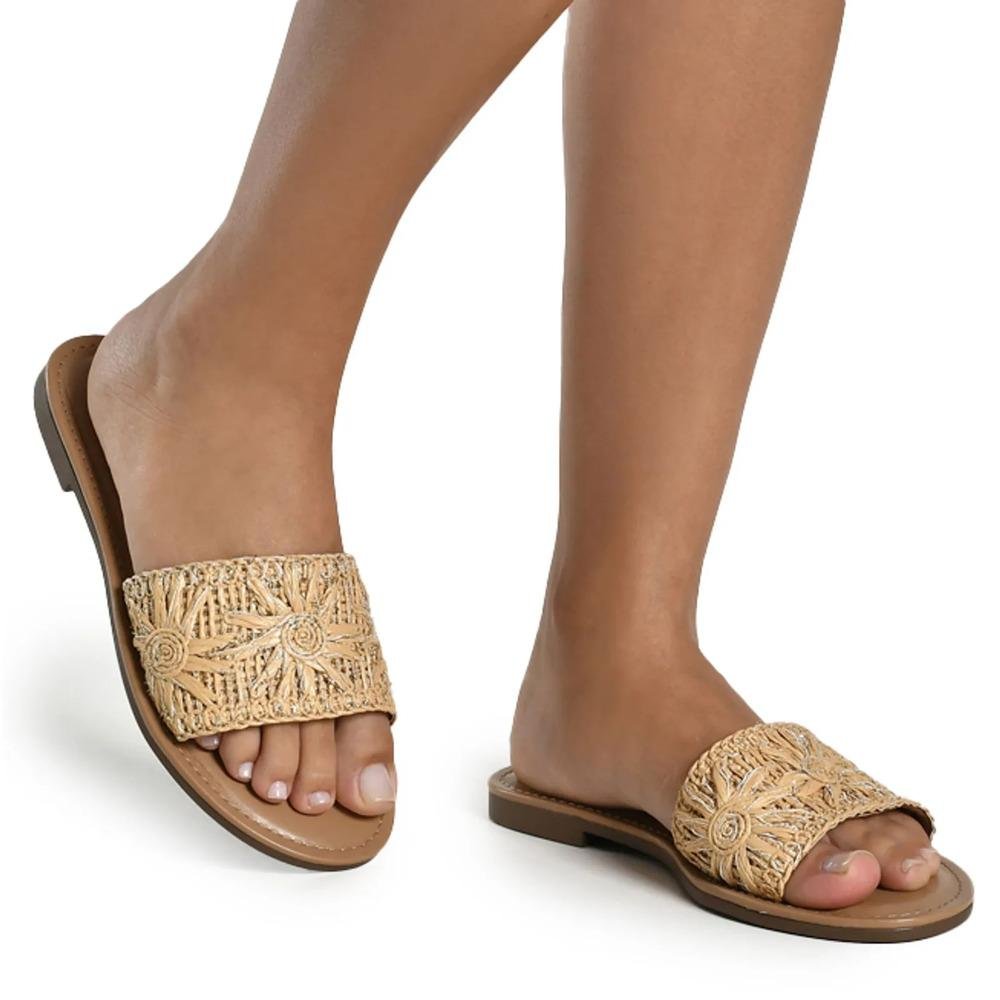 Sandália Via Marte Ráfia Rasteira Feminina Bege 4
