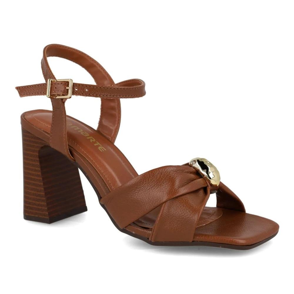 Sandália Via Marte Couro Salto Bloco Feminina Marrom 3