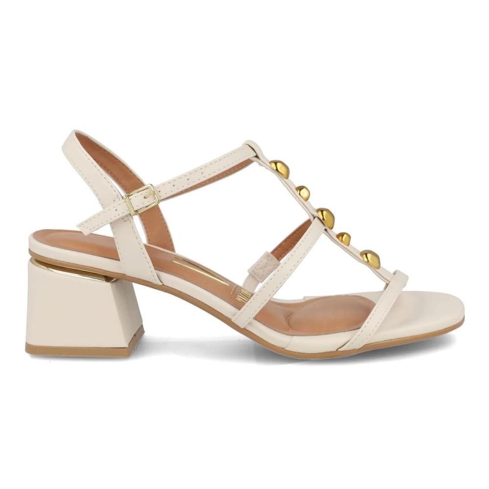 Sandália Vizzano Salto Bloco Aplicações Off White 1