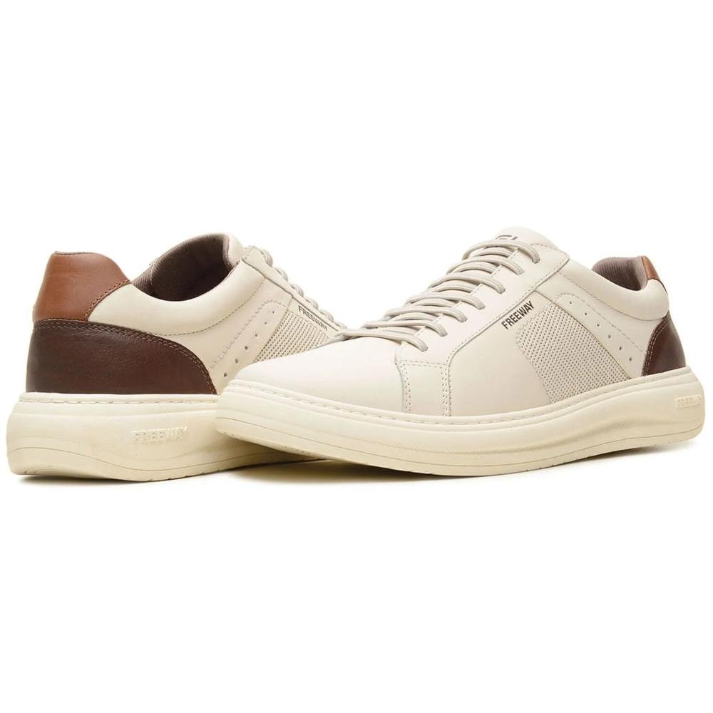 Sapatênis Freeway Elástico Couro Masculino Bege 5