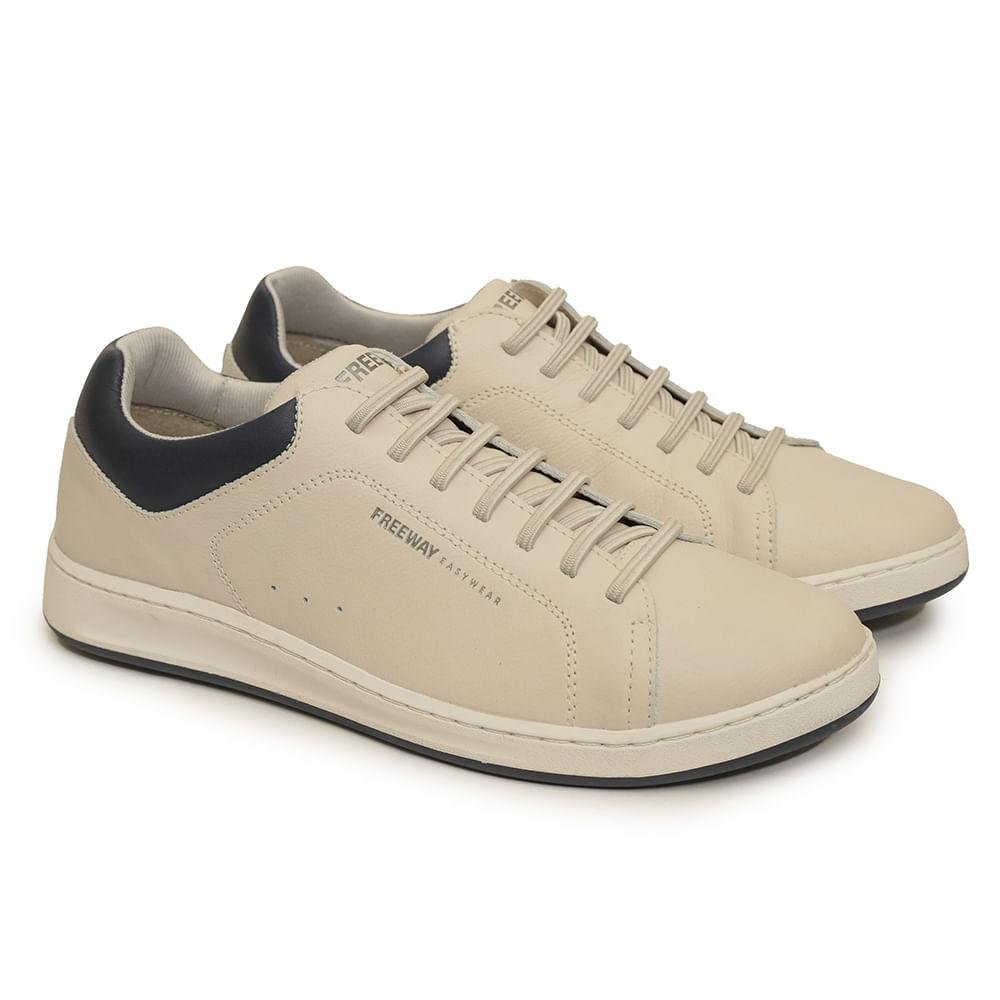 Sapatênis Freeway Elástico Couro Masculino Bege 4