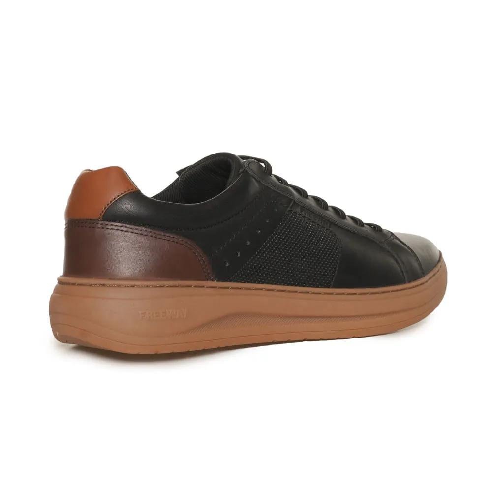 Sapatênis Free Way Elástico Couro Masculino Preto 6