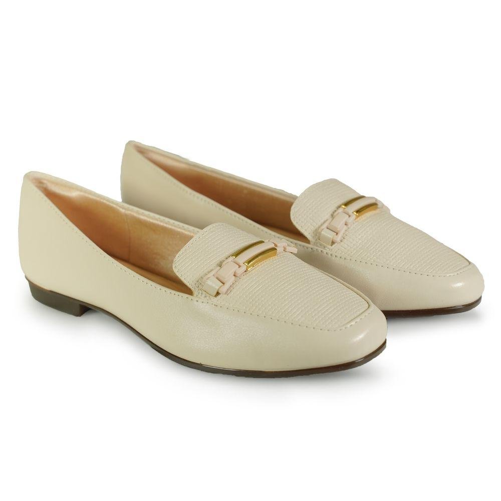 Sapato Light Gel Mocassim Textura Feminino Bege 4
