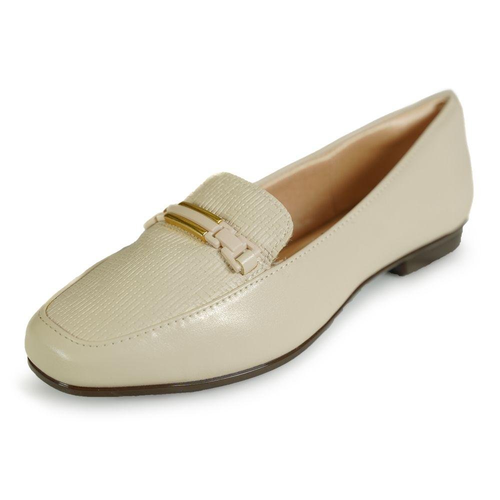 Sapato Light Gel Mocassim Textura Feminino Bege 5