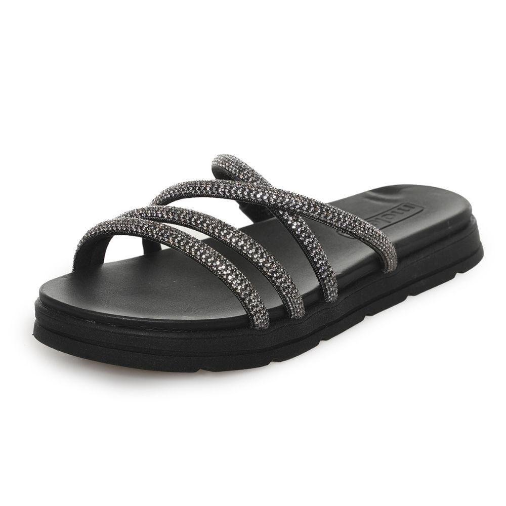Tamanco Moleca Anabela Tiras Brilho Feminino Preto 3