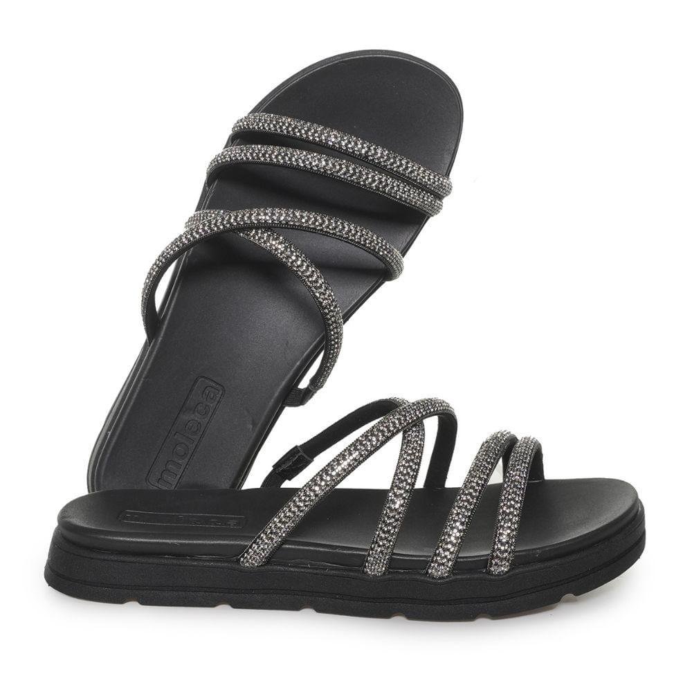 Tamanco Moleca Anabela Tiras Brilho Feminino Preto 6